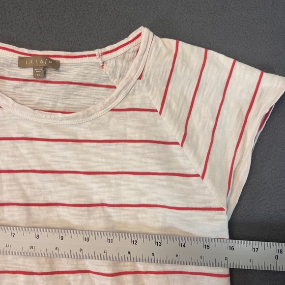 Anthropologie Lilla P Womens XS Heather Gray Stripe SS 100% Cotton Knit Top Red - Picture 4 of 7
